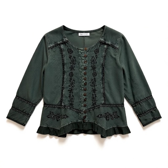 Romantic ROAMANS Forest Green Top 16W | Boho Gypsy Embroidered Revival Y2K Retro - Picture 2 of 10